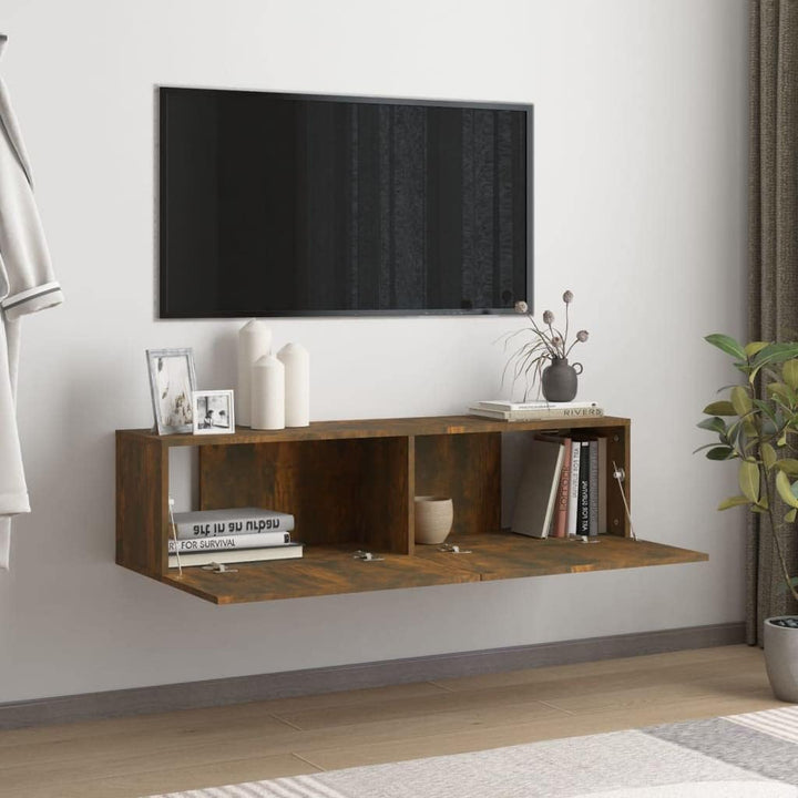 AUVYI TV-Wandschrank Räuchereiche 120x30x30 cm Holzwerkstoff Lowboard Nachttisch Holz Aufbewahrungss