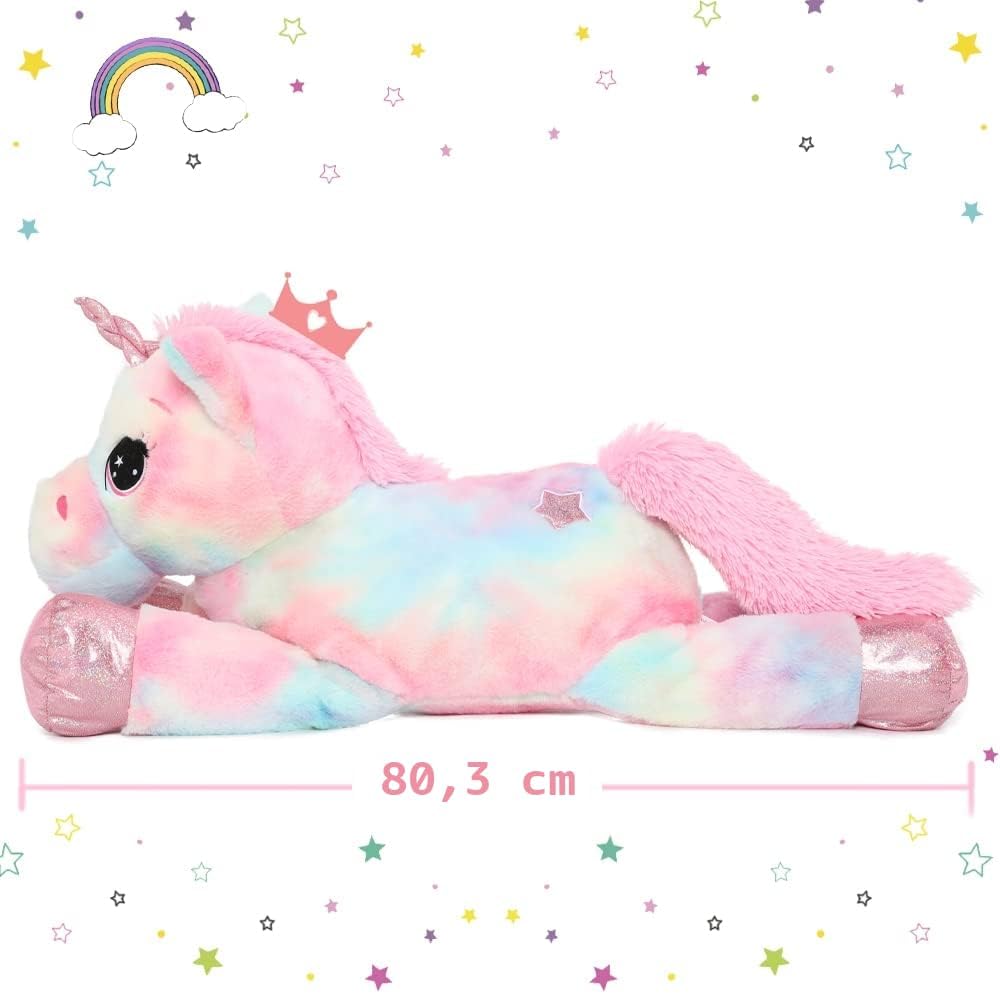 MorisMos Grosser Einhorn Riesen Einhorn Plüschtier XXL Stofftier Kuscheltiere gross 80cm Rosa Einhor