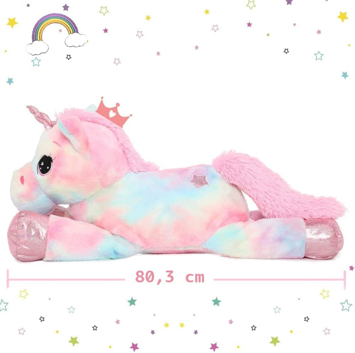 MorisMos Grosser Einhorn Riesen Einhorn Plüschtier XXL Stofftier Kuscheltiere gross 80cm Rosa Einhor