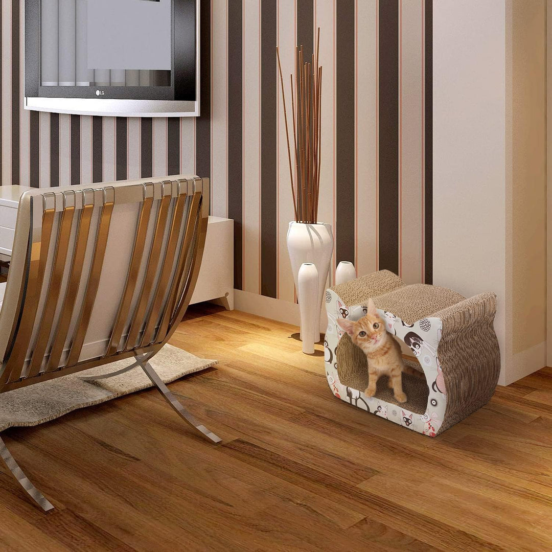 Nobleza Katzenkratzbrett aus Karton， Katzenkopf-Design， 2-in-1 Spielzeug zum Kratzen und Ausruhen， U