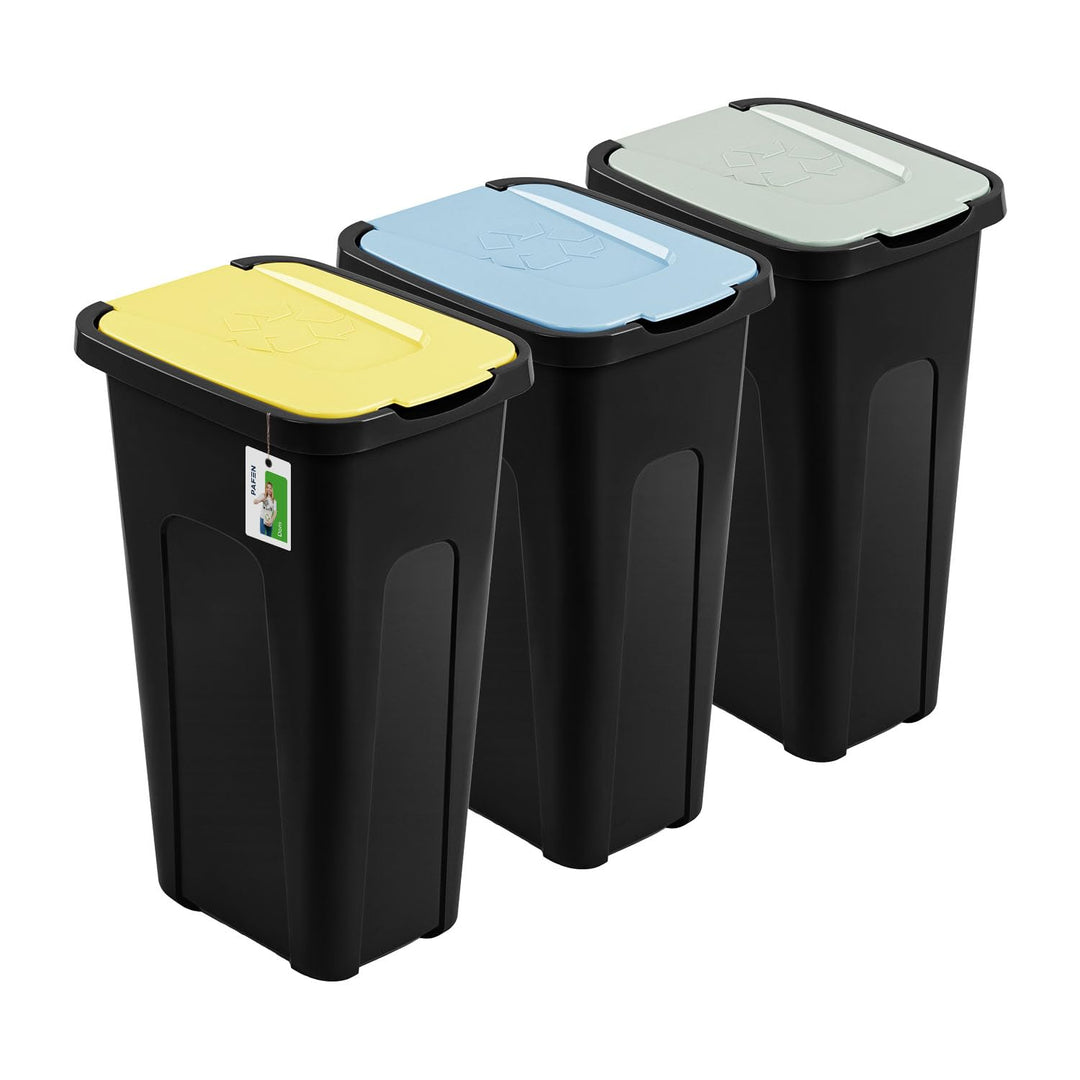 PAFEN Grosser Mülleimer 30l mit Deckel – 3er Set Abfallbehälter 550 x 275 x 370mm - Abfalleimer für