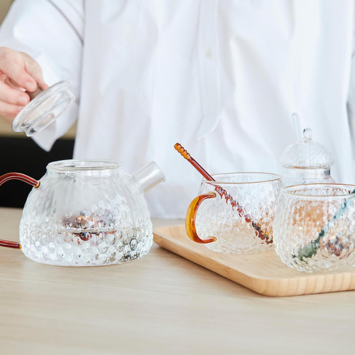 Point-Virgule Teekanne Set mit Filter, 2 Tassen und Löffeln aus Borosilikatglas