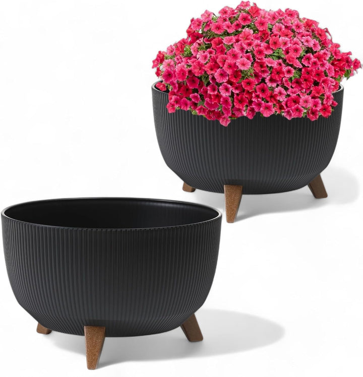 MELTOM Blumentopf Schale mit Füssen Rund Einsatz Eco Recycled in Schwarz, XL (DxH) 47 x 27 cm Schwar