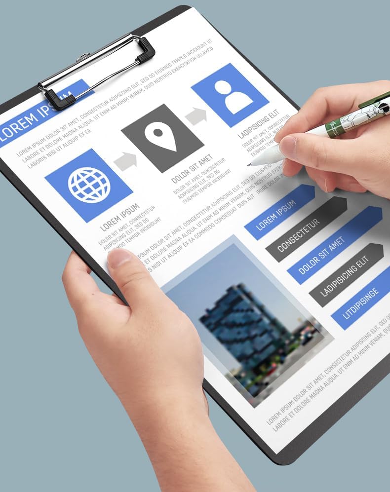 Klemmbrett A4, 6er Klemmbretter mit Gummierter Metalklemme, Zwischenablage Schreibblock für Büro, St