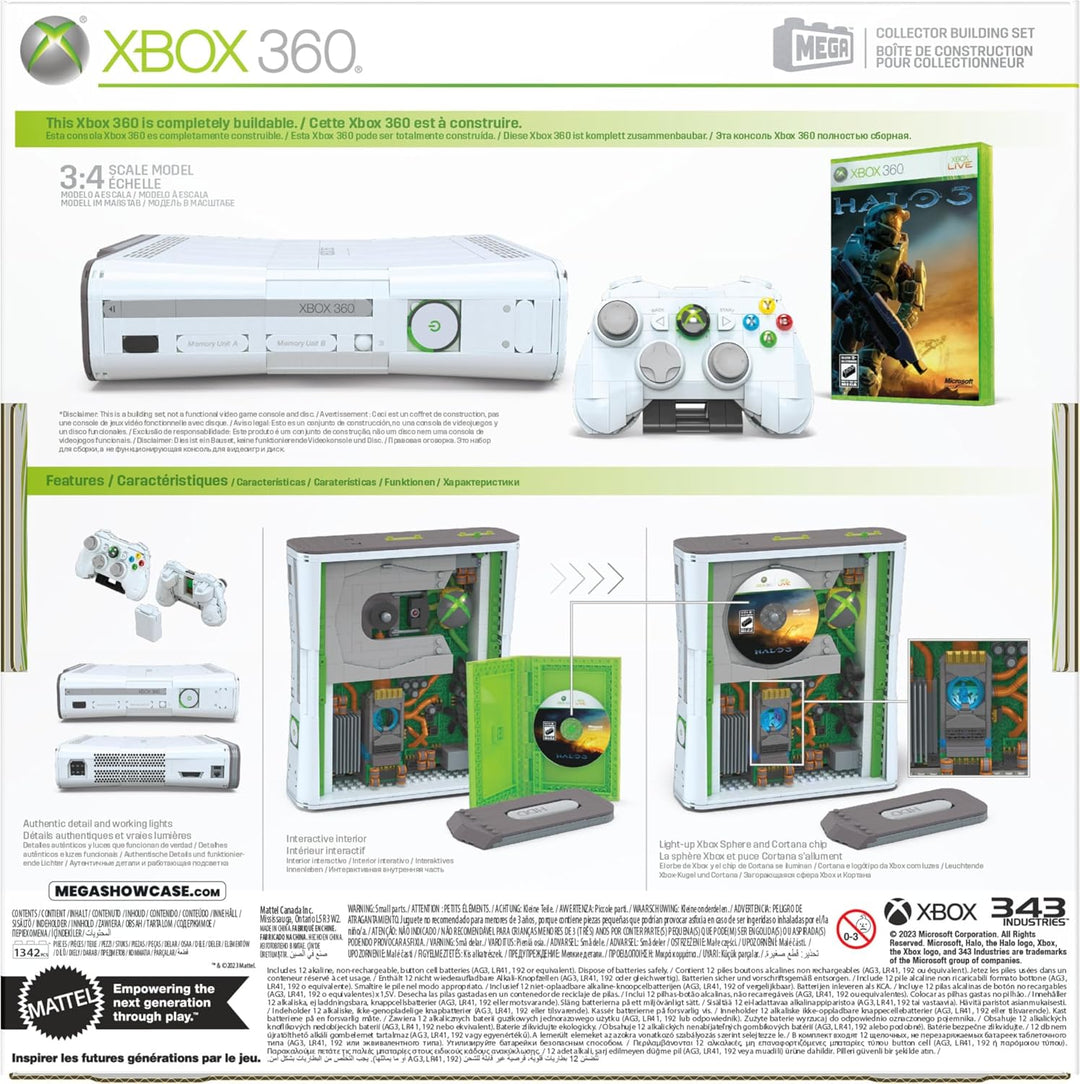 MEGA Microsoft Bauset zum Sammeln, Xbox 360 Modell zum Nachbauen mit 1342 Teilen, Controller und LED