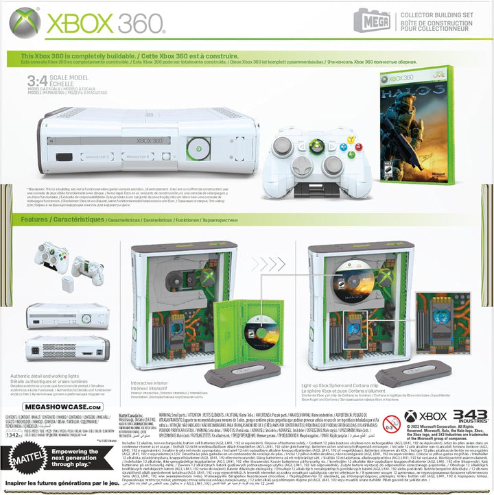 MEGA Microsoft Bauset zum Sammeln, Xbox 360 Modell zum Nachbauen mit 1342 Teilen, Controller und LED
