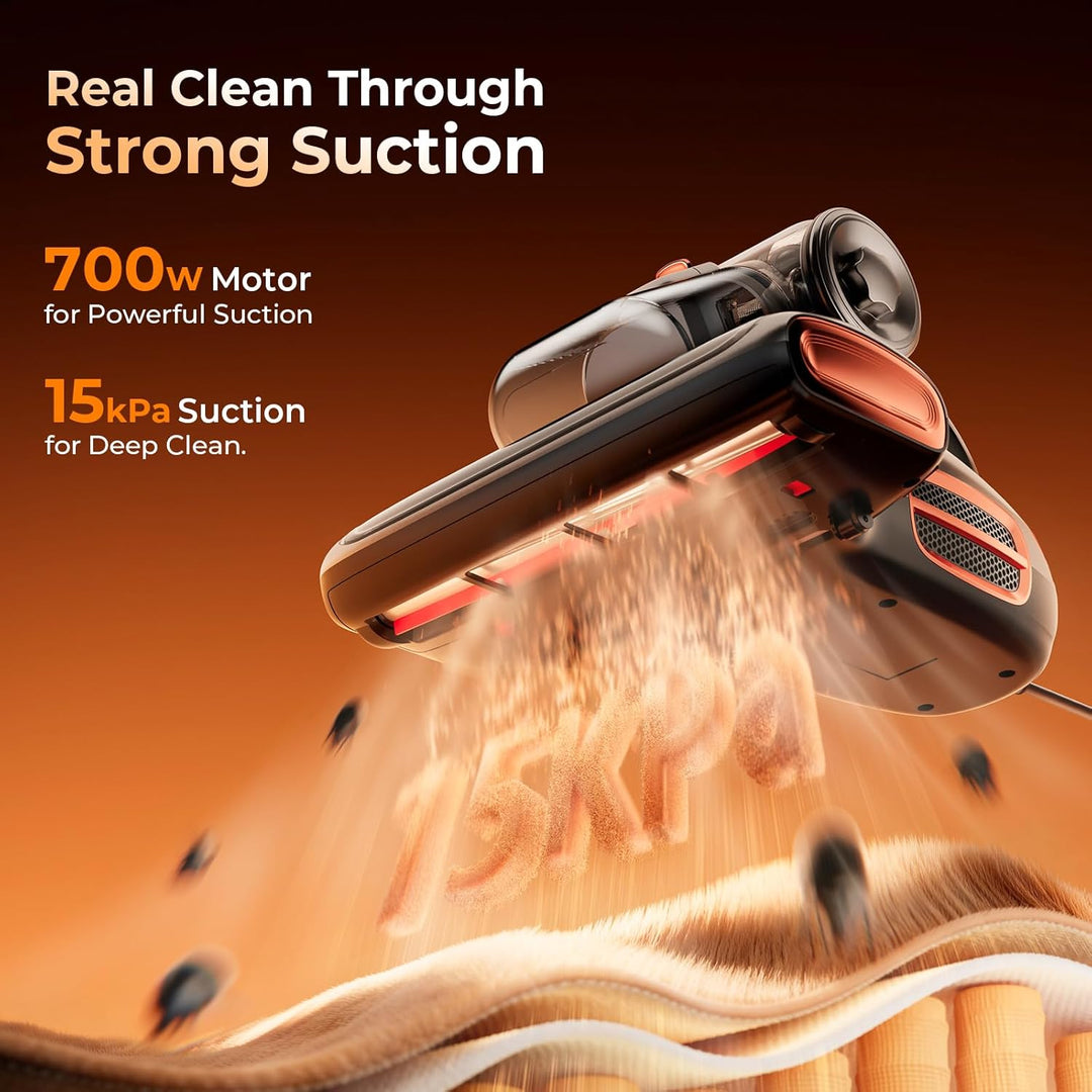 JIGOO T600 Milbensauger für matratzen mit UV-Licht & Vibration, 700W 15kpa Antimilben-Staubsauger en
