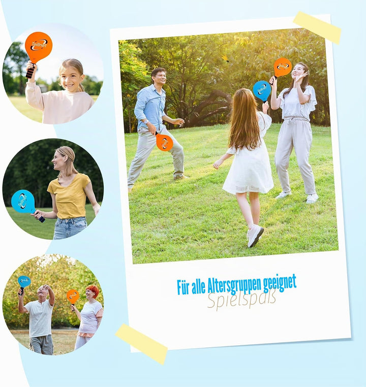 U&C Planet Beachball Set Paddle Ball Spiel Strandschlägerset aus Holz Schläger Spiel für Kinder&Fami