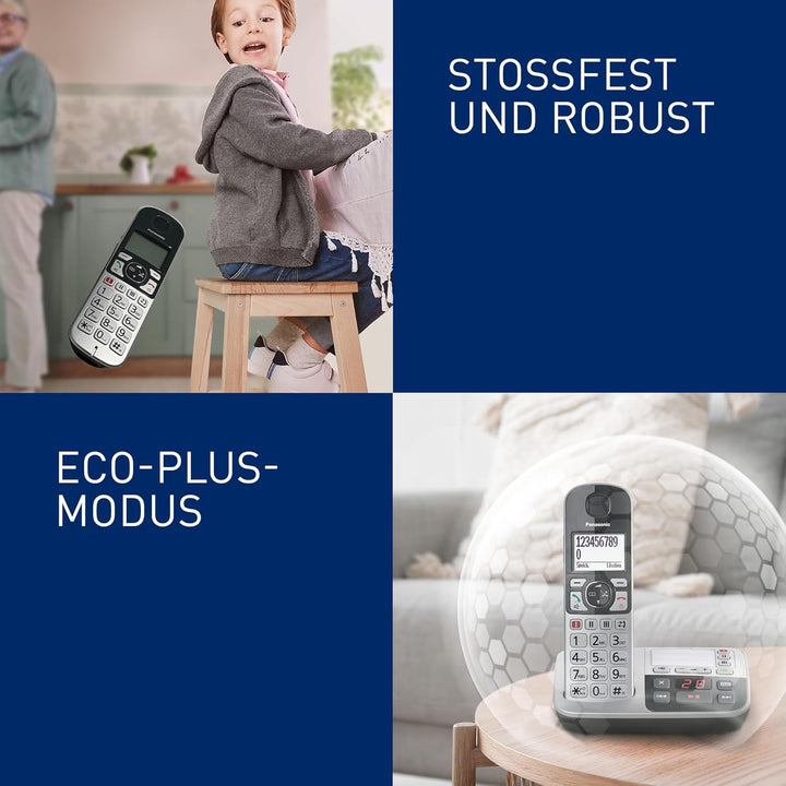 Panasonic KX-TGE520GS Senioren Schnurlostelefon mit Anrufbeantworter, Station & Hörer, Freisprechein