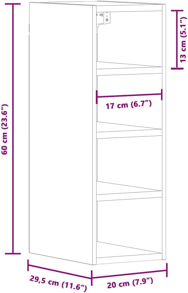 Refined Hängeschrank Riga Grau Sonoma 20x29,5x60 cm Holzwerkstoff 1x(4Einlegeböden)20cm,60cm Grau So