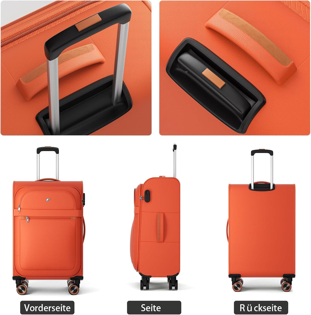 Weichschalenkoffer mittelgross 66x44x28cm - Stoff Koffer Trolley - Leicht Reisekoffer mit 4 Rollen &