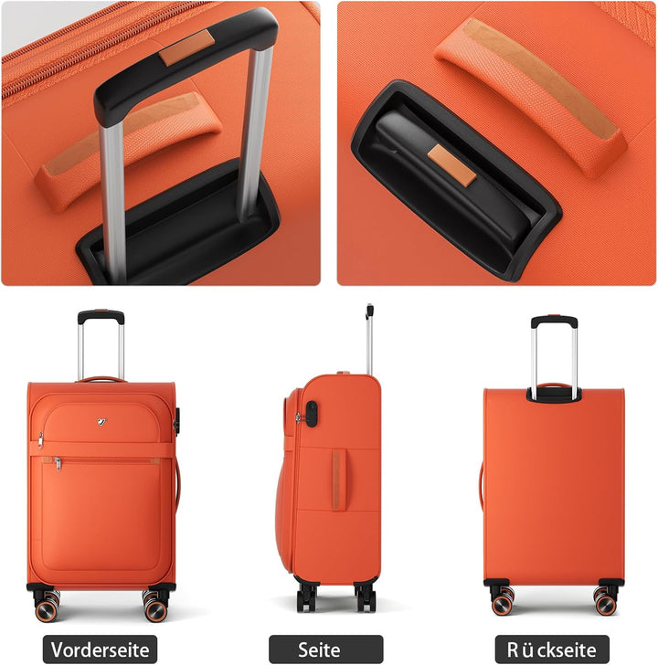 Weichschalenkoffer mittelgross 66x44x28cm - Stoff Koffer Trolley - Leicht Reisekoffer mit 4 Rollen &