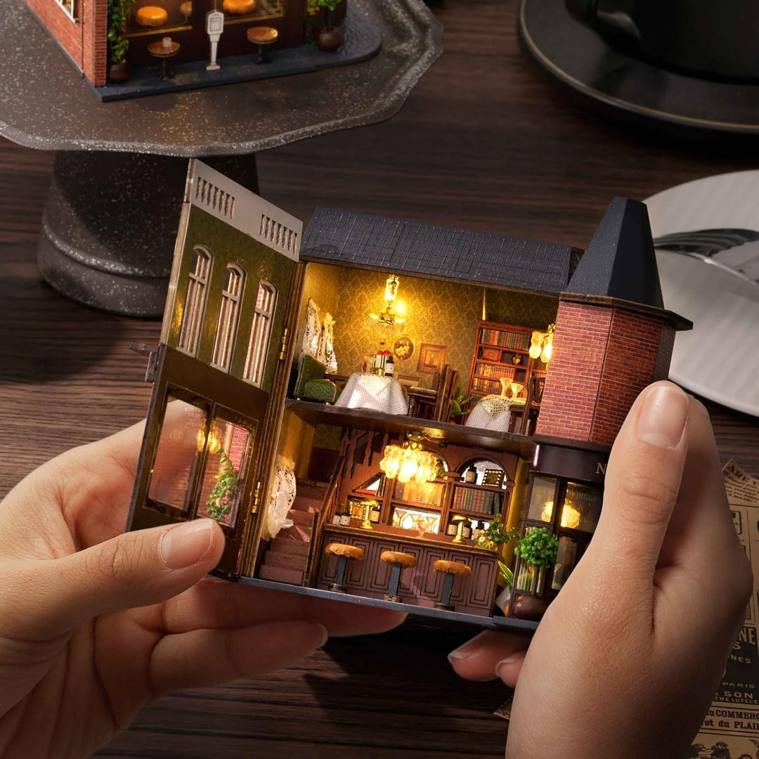 CUTEROOM Miniatur Haus, DIY Puppenhaus Set aus Holz, Mini Hausbau-Set mit Möbeln und LED Licht, Gebu