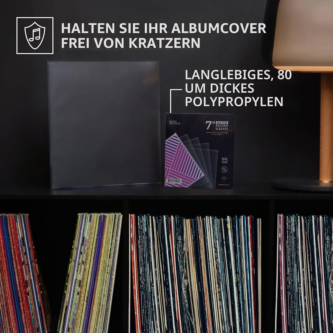 BIG FUDGE Schallplatten Aussenhüllen - 7" x 100 STK. - LP Hüllen transparent aus 3mil starken Polypr