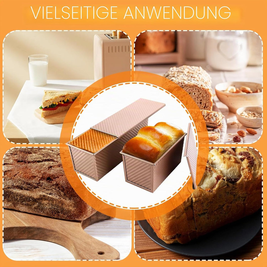WOPPLXY 2 Stück Brotbackform mit Deckel, 1000g und 450g Toastbrot Backform mit Deckel, Antihaftbesch