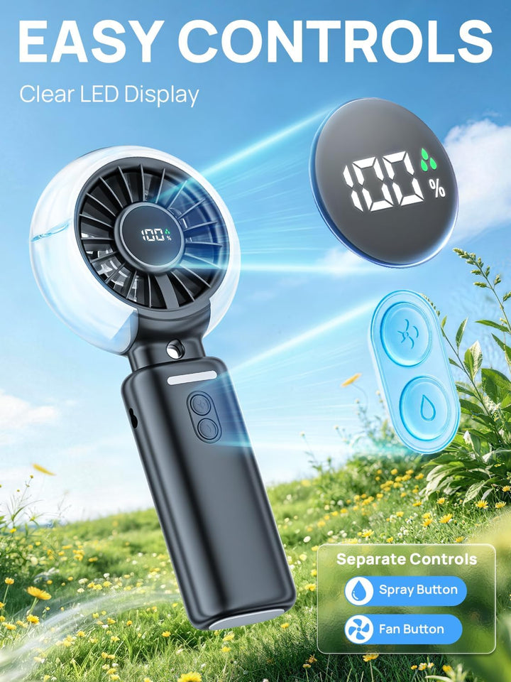 Handventilator Akku Aufladbar mit Wasserkühlung - Tragbarer Mini Ventilator | 100 Stufen 6000mAh Akk