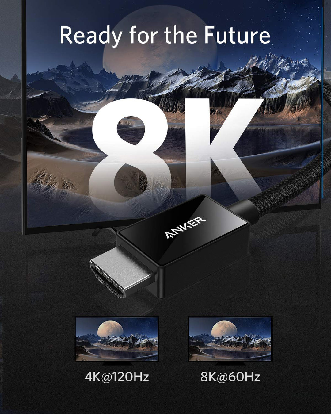 Anker 8K 60Hz HDMI Kabel, High Speed 4K 120Hz 48Gbps 2m langes Ultra HD auf HDMI Kabel, Unterstützt