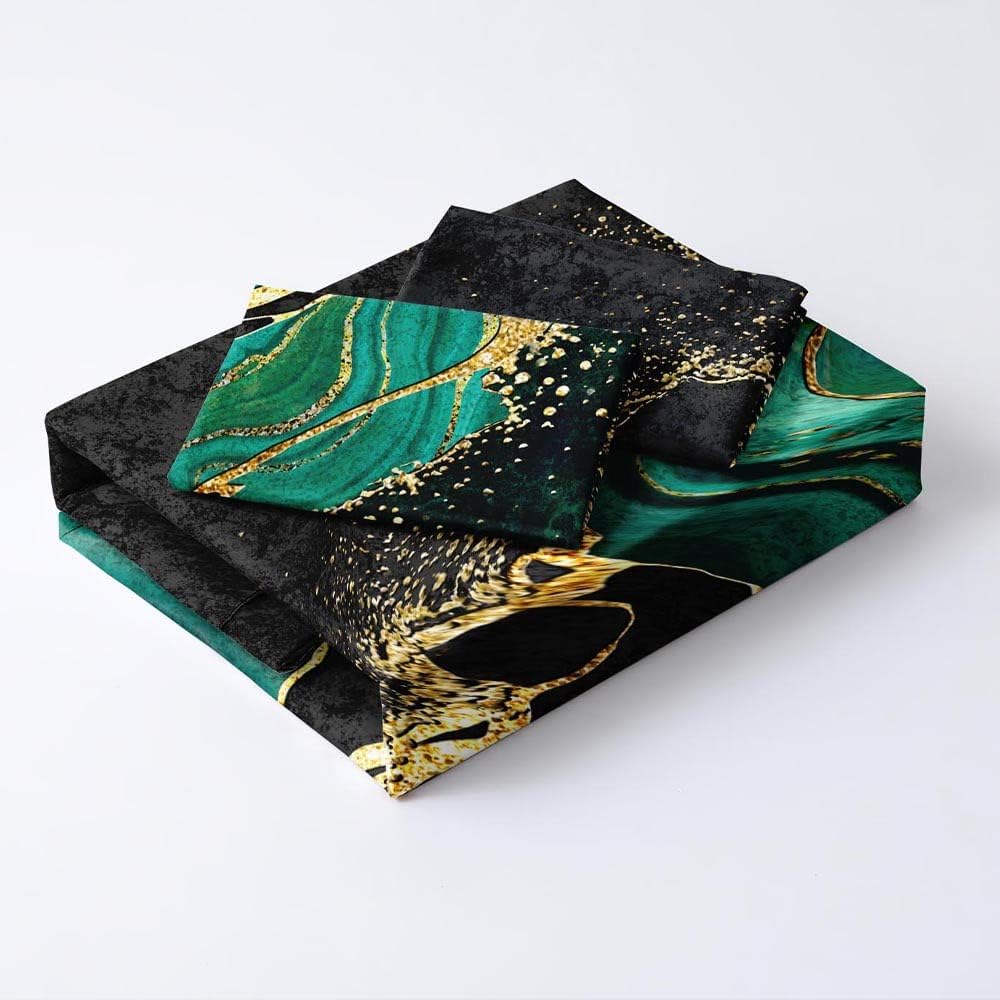 Luowei Bettwäsche 135x200 2tlg Marmor Schwarz Grün mit 80x80 Reissverschluss Kissenbezug, Kinder, Er