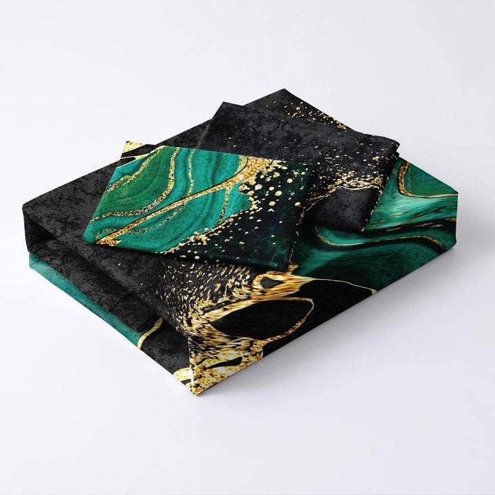 Luowei Bettwäsche 135x200 2tlg Marmor Schwarz Grün mit 80x80 Reissverschluss Kissenbezug, Kinder, Er