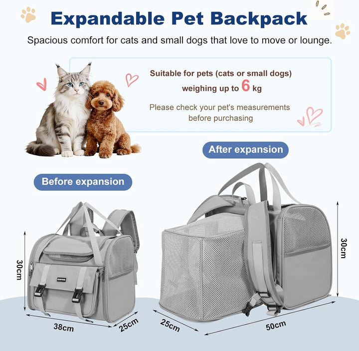 Erweiterbarer Katzenrucksack &amp; Hunderucksack, bis 8 kg (Grau), Grau