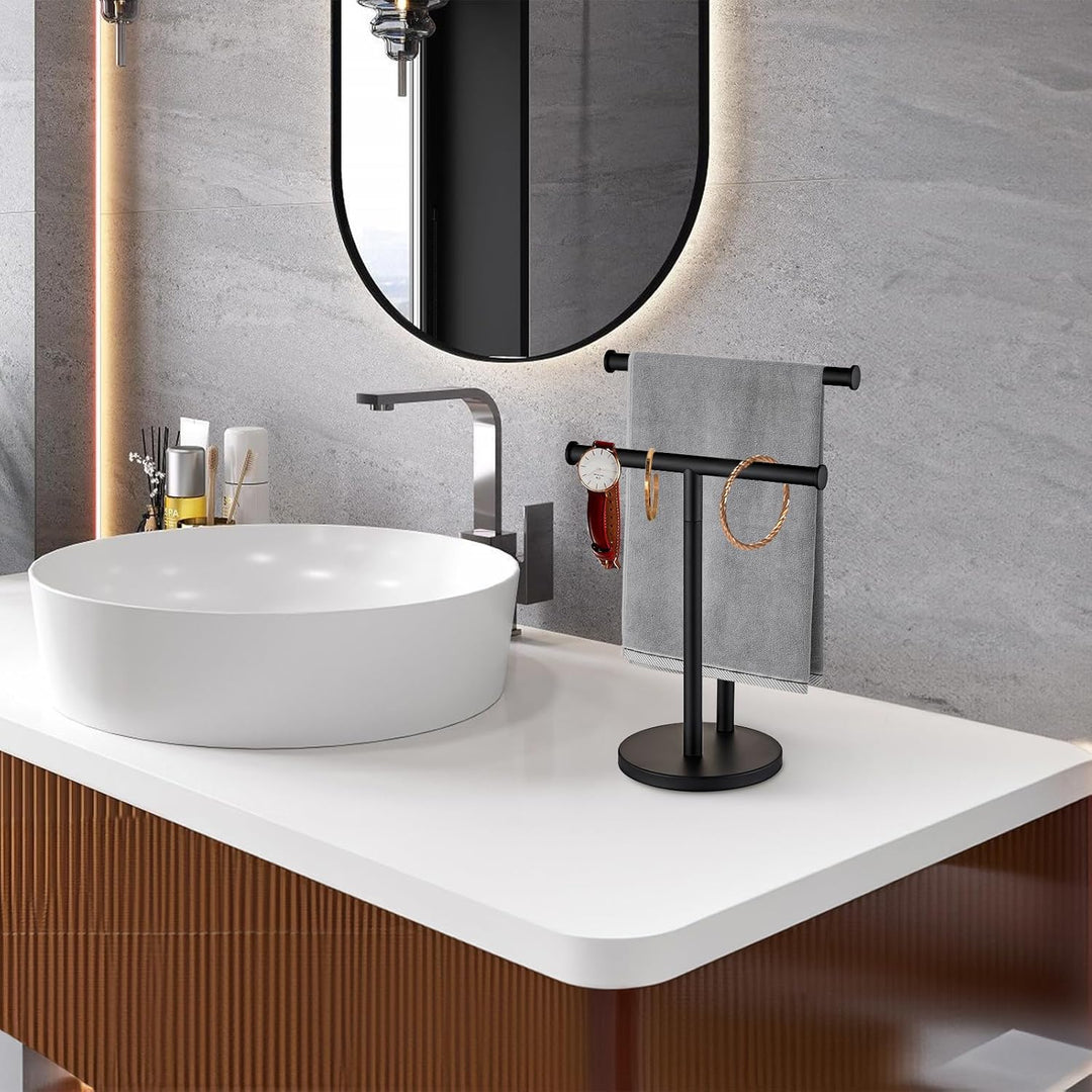 Hand Tower Holder Stand, Bodenstehende T-förmige Doppelschicht Handtuch SUS304 Edelstahl Badezimmer