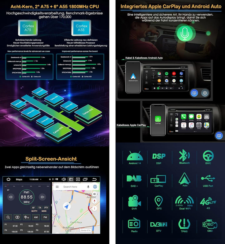 Erisin 7 Zoll Android 12 Autoradio mit GPS Navi Für Jeep Wrangler Compass Chrysler 300c Sebring Dodg