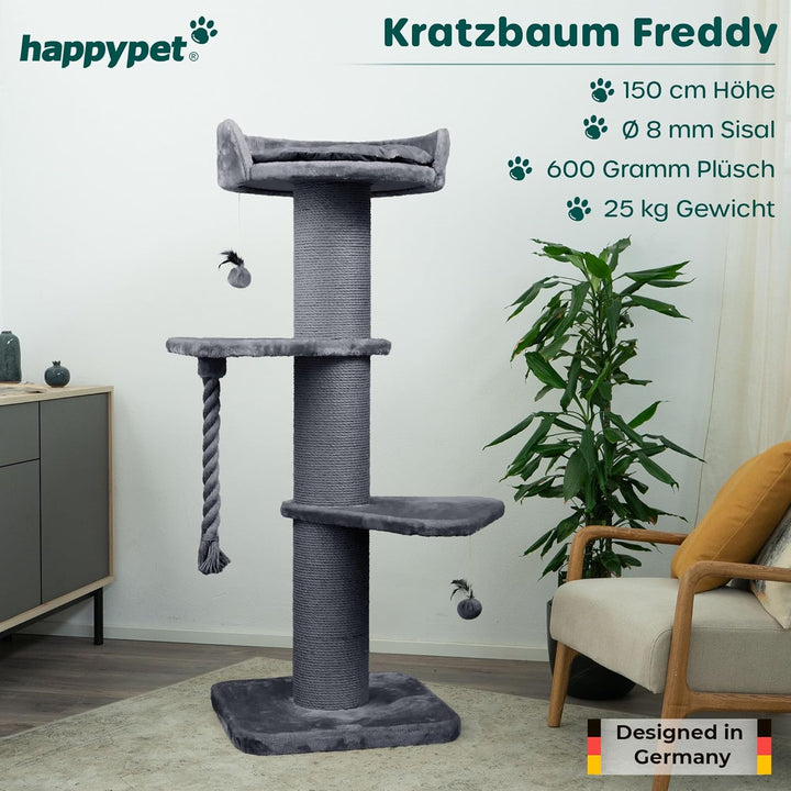 HAPPYPET Premium Kratzbaum Grosse Katzen Stabil 'Freddy' – 150 cm Grosser Katzenbaum, Kletterbaum fü