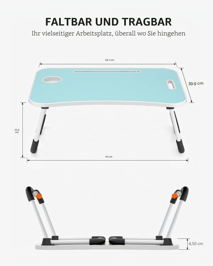 Faltbarer Laptoptisch, tragbarer Schossschreibtisch, Betttisch, Laptop-Ständer mit Getränkehalter &