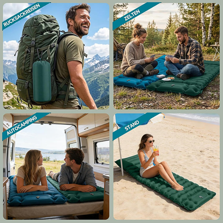 Isomatte Camping Luftmatratze 9,5cm verdickt, 200x69 cm Ultraleicht | Luftzellenmatte Aufblasbare Ma