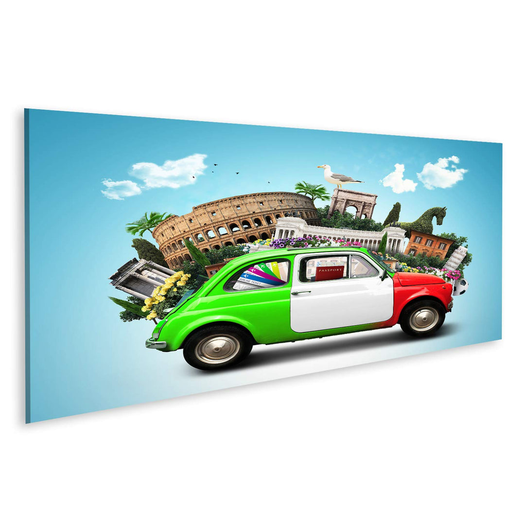 Bild Bilder auf Leinwand Italien Attraktionen Italien und Retro italienisches Auto Wandbild Poster L
