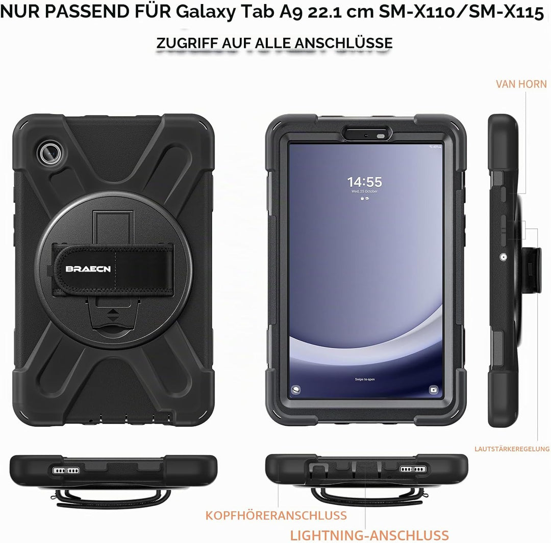 BRAECN für Galaxy Tab A9 Hülle - Samsung Tablet A9 8.7 Zoll 2023 Schwarz | Stossfeste Schutzhülle mi