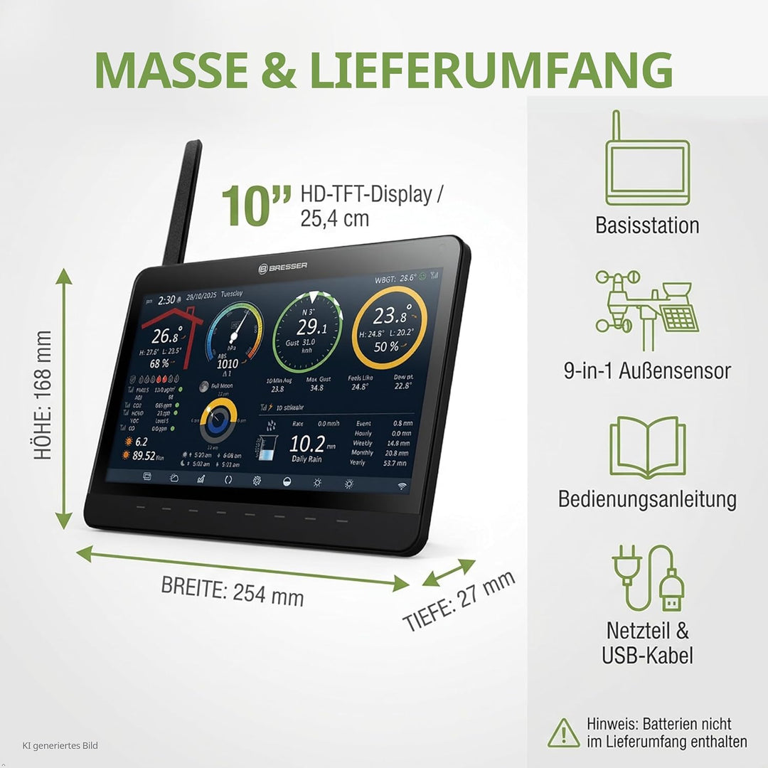 Bresser MeteoChamp 9-in-1 WLAN-Wetterstation mit digitalem Bilderrahmen, HD-Display, Luftqualitätsan