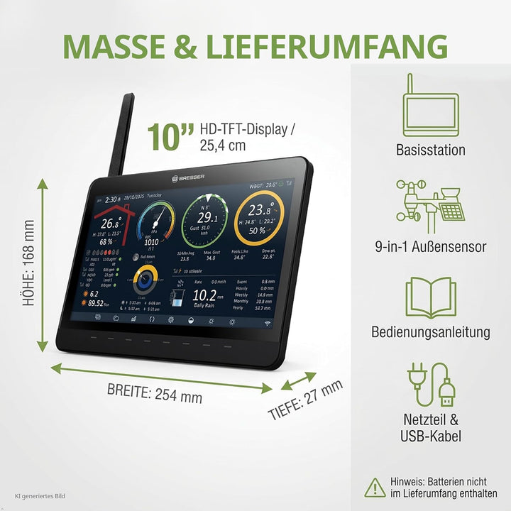 Bresser MeteoChamp 9-in-1 WLAN-Wetterstation mit digitalem Bilderrahmen, HD-Display, Luftqualitätsan