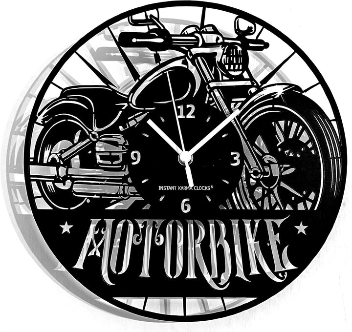 Instant Karma Clocks Vinyl Wanduhr Motorradrennen Motorbike, Motorrad Fahren Geschenkidee 30cm Schwa