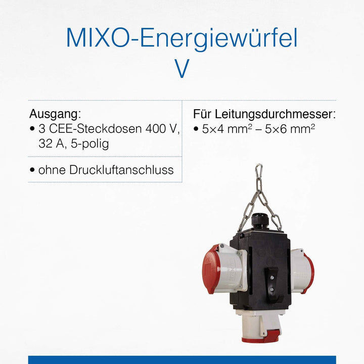 as - Schwabe MIXO Energiewürfel V – Hänge-Verteiler mit 3 CEE-Steckdosen 5-polig, 400 V, 32 A – MIXO