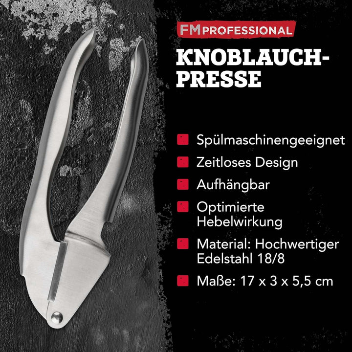 FMprofessional Edelstahl Knoblauchpresse – Professionelle Qualität für müheloses Pressen, langlebig