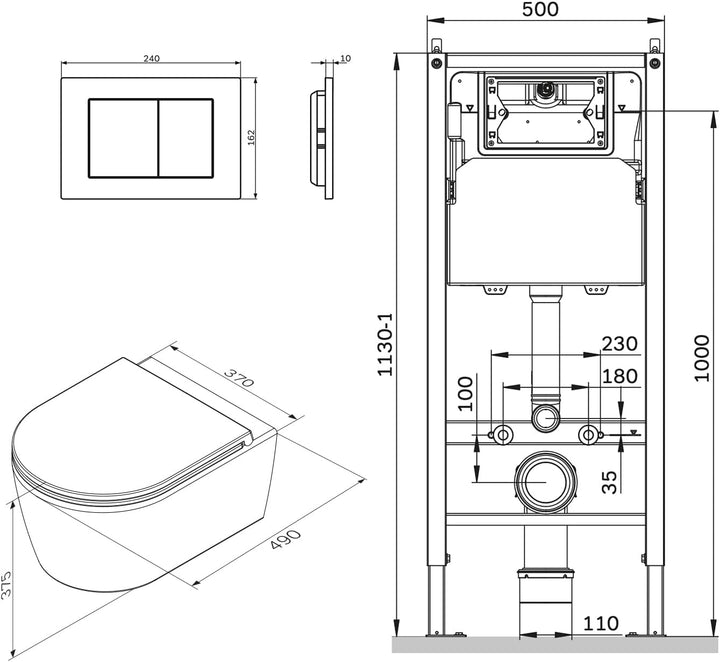 AM.PM - Hänge WC Komplettset, Vorwandelement WC Set Komplett Vormontiert (Prime Fit) + Wand WC Weiss