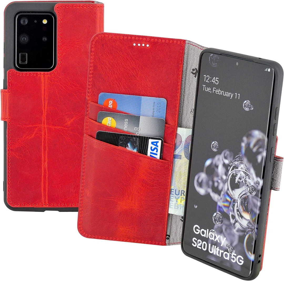 Suncase Book-Style Hülle kompatibel mit Samsung Galaxy S20 Ultra Leder Tasche (Slim-Fit) Lederhülle