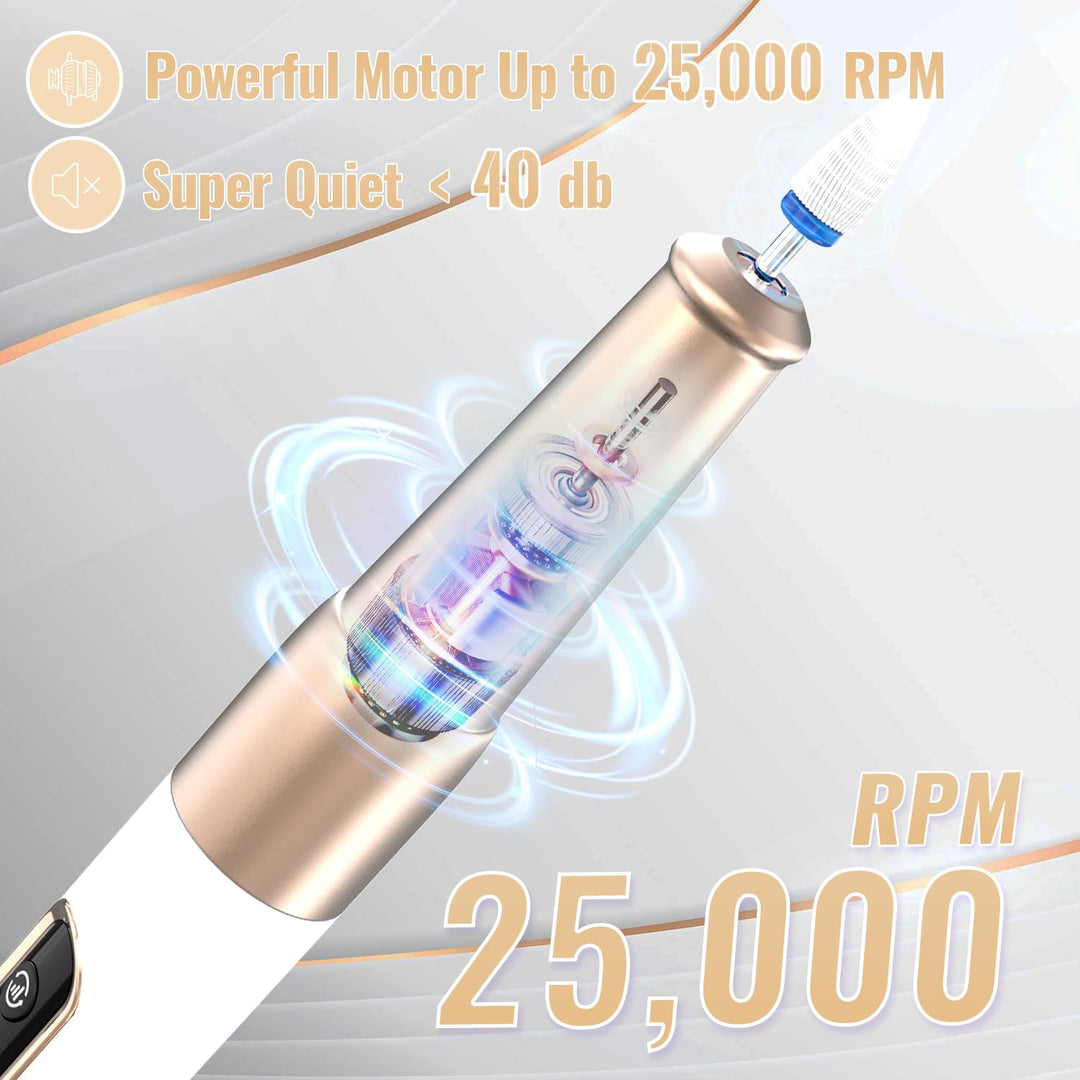 Nagelfräser, Denabuty Elektrische Nagelfeile Kabellos 12 in 1 Fräser für Gelnägel 25000 u/Min, USB W