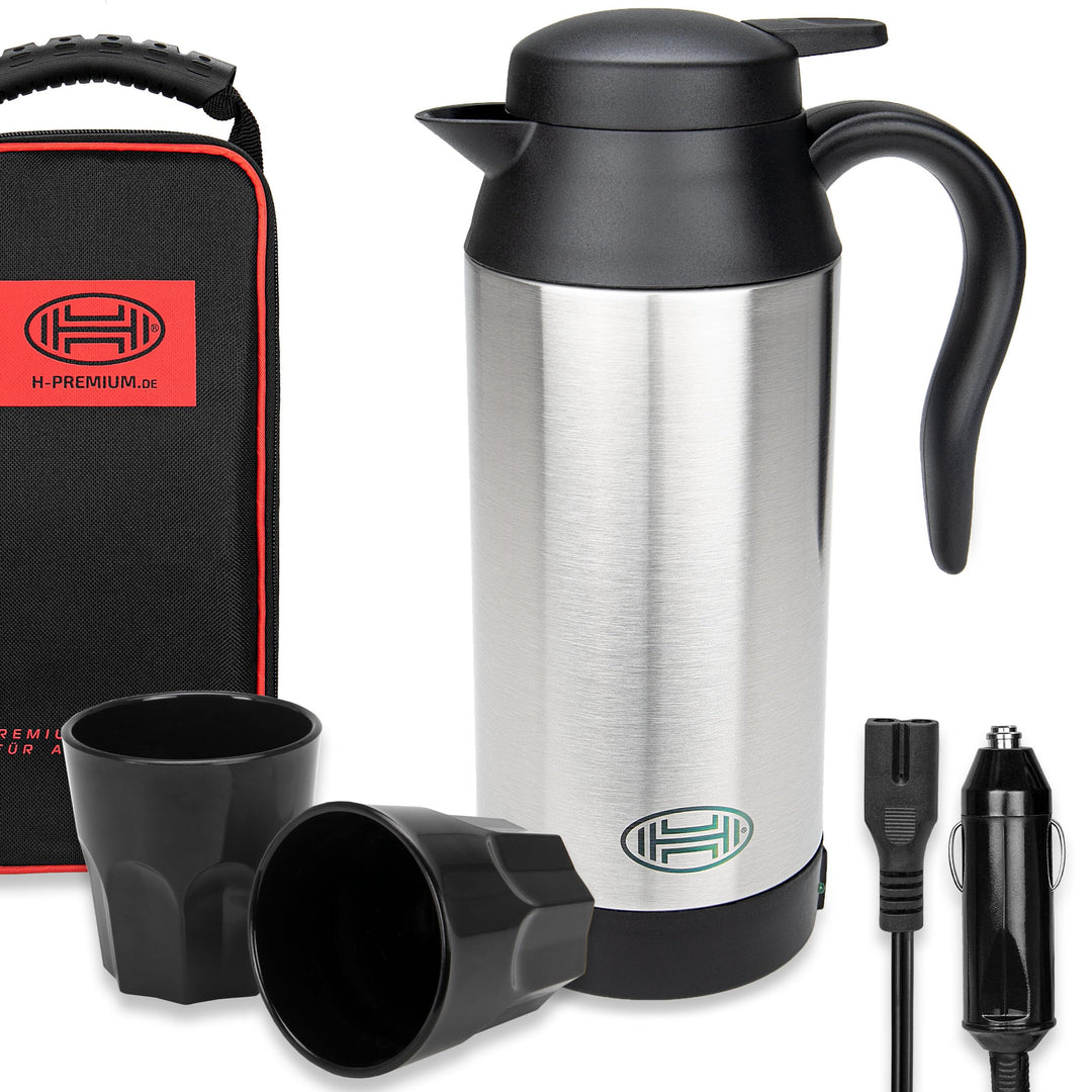 HEYNER® Wasserkocher Reisewasserkocher elektrisch Zigarettenanzünder + Tasche + 2 Becher 750 ml 12V,