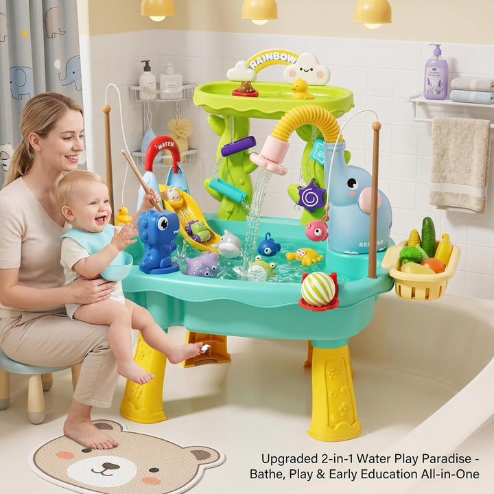 Wasserspieltisch, Wassertabletts für Kinder mit Umlaufrutsche und Angelfunktionen, 2-lagig, blau, Bl