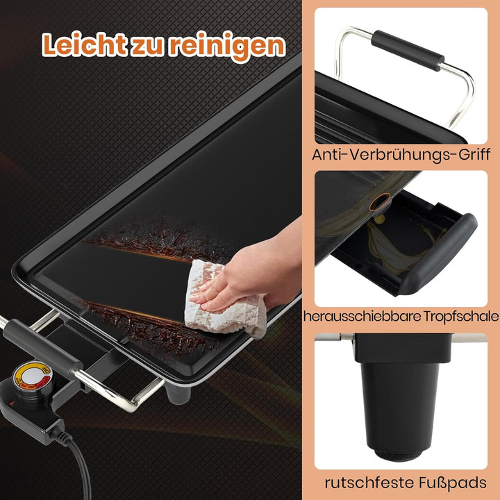 GOPLUS elektrischer Grillplatte, 100 x 22 cm, 1800W Teppanyaki Grillplatte mit 4-stufig Temperatur,