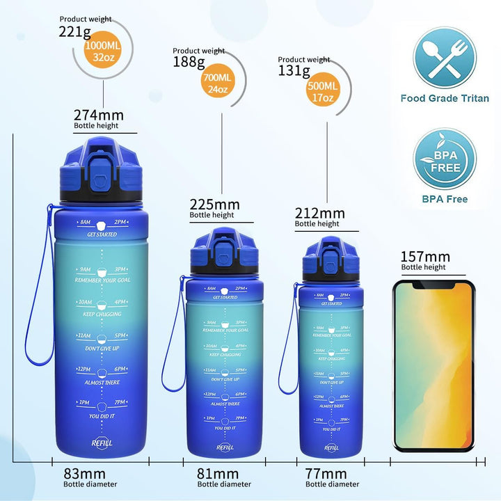 Sport Trinkflasche 500ml, 700ml, 1L, 1,5L Trinkflasche Kinder Auslaufsicher, BPA-frei Tritan Motivie