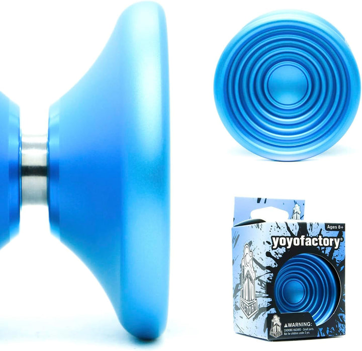 YoyoFactory Bullseye Yo-Yo - BLAU (DNA Tricks, Metall Yoyo, Schnur, Kugellager & Anleitung enthalten