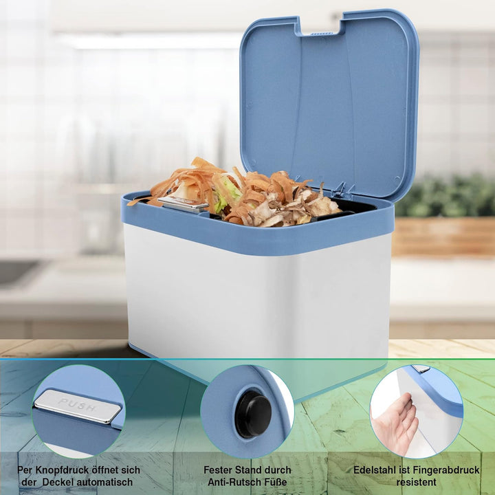 YourCasa® Biomülleimer Küche aus Edelstahl - 4,3L - Komposteimer Küche klein für alltäglichen Biomül
