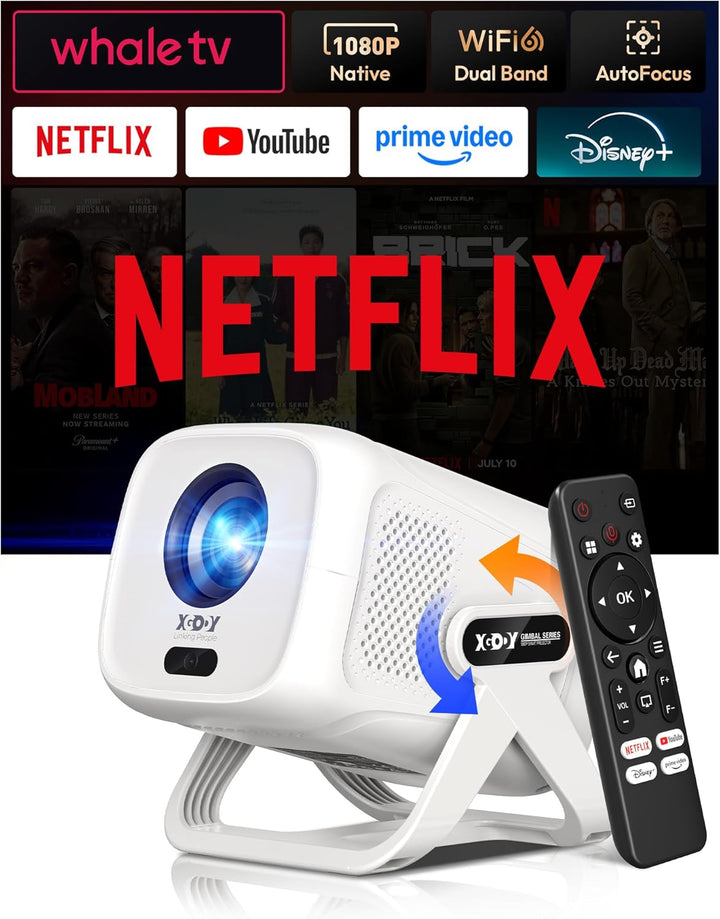 [Kompatibel mit Netflix & Elektrischer Focus] Beamer Gimbal N5 1080P Mini Beamer mit WiFi & Bluetoot