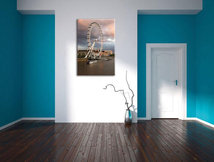 Riesenrad London Eye, Format: 100x70 auf Leinwand, XXL riesige Bilder fertig gerahmt mit Keilrahmen,