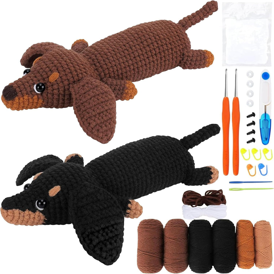 MIUUIPI Häkelset für Anfänger, Häkelset Tiere, Crochet Set, Häkeln Tier Kit Komplett Dackel Hund Häk