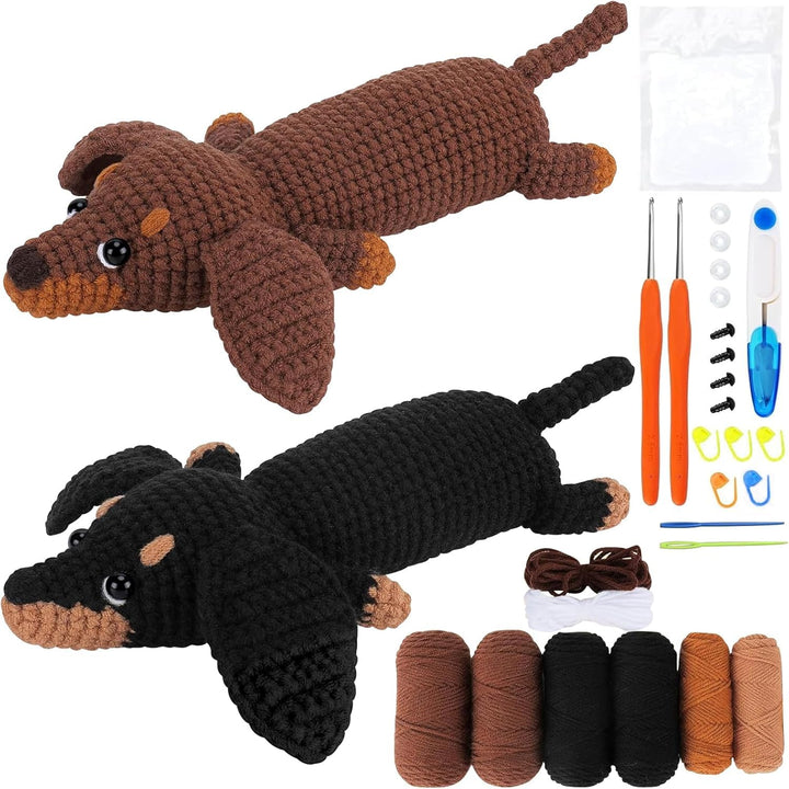 MIUUIPI Häkelset für Anfänger, Häkelset Tiere, Crochet Set, Häkeln Tier Kit Komplett Dackel Hund Häk