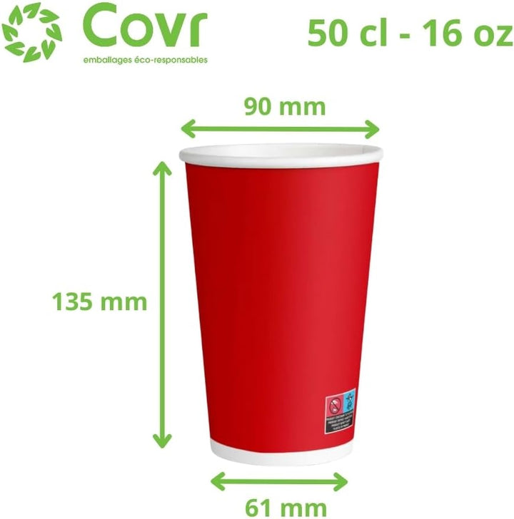 COVR Rote Pappbecher (50 cl – 16 oz, 1000 Stück), 50 cl – 16 oz, 1000 Stück